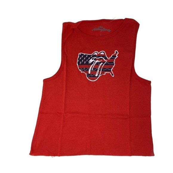 Bravado The Rolling Stones Sz Lg Red USA Ribbed Tank Raw Hem - Picture 2 of 9